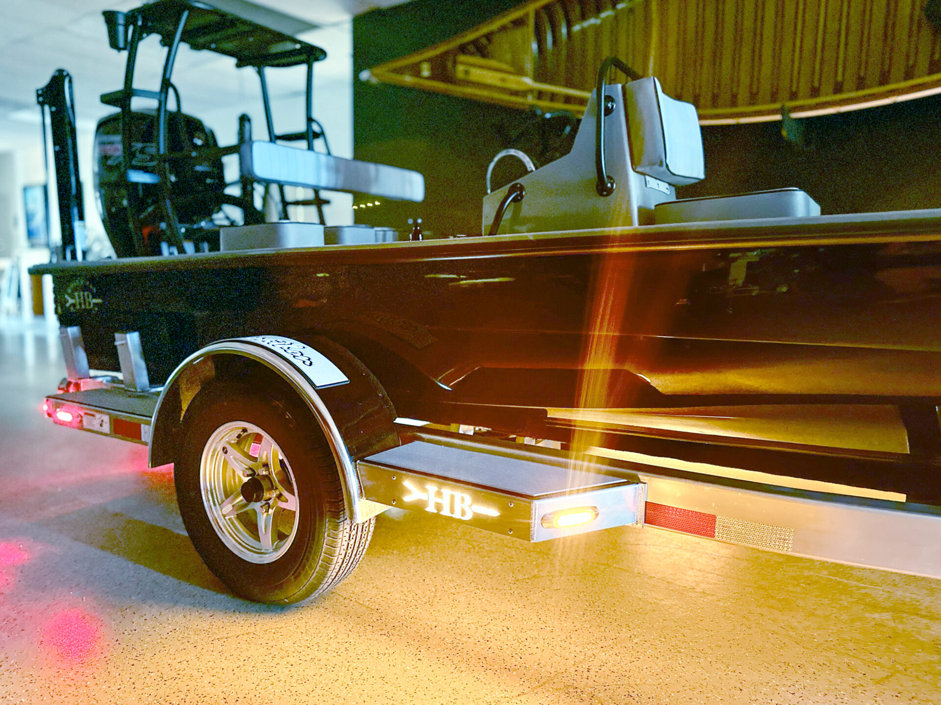 Hell's Bay Skiff on a custom build Amera Trial trailer