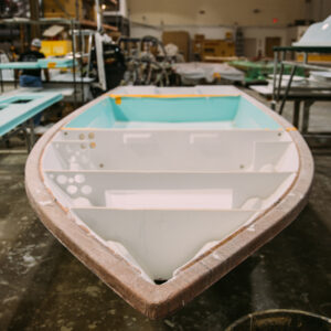 hull of a skiff at the hellsbay warehouse
