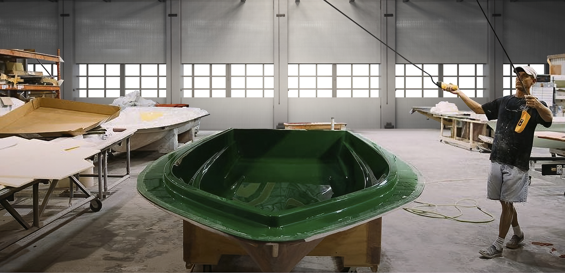 Hell's Bay Skiff hull popping out of the mold