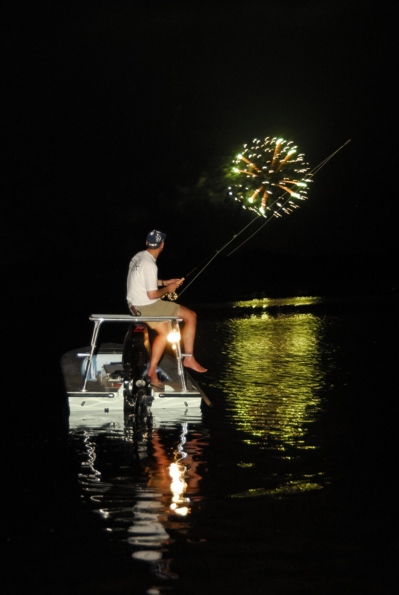 Watching fireworks from an HB skiff